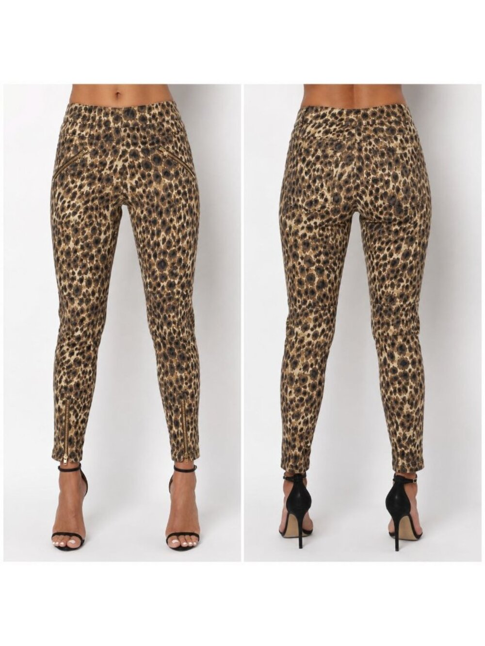 J.McLaughlin Leopard Print Skinny Pants With Zipper Accents Size 8
